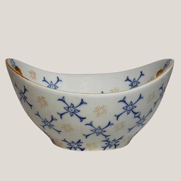 Temptations Presentable Ovenware by Tara Bowl Blue Gold Flower Pattern Stacks - Picture 5 of 8